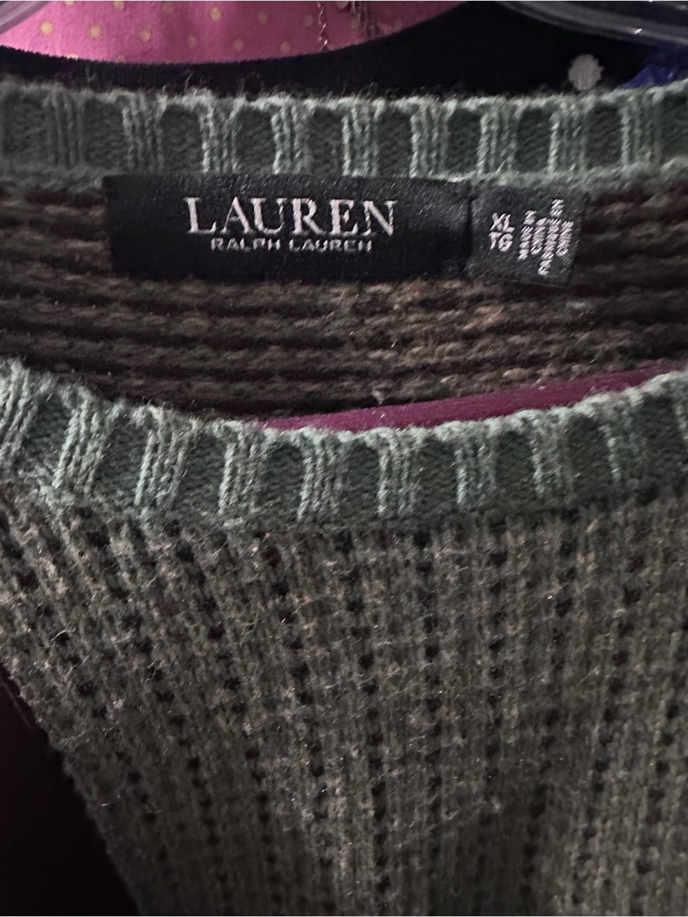 Vtg Ralph Lauren Olive Crewneck Sweater Brown Shoulder Patch and Elbow Patch - Picture 2 of 6